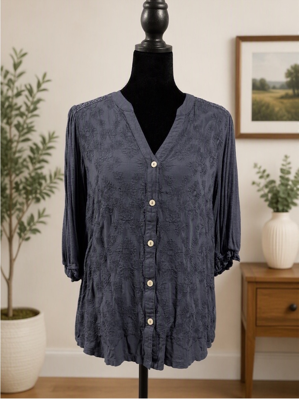 Democracy Blue Floral Blouse